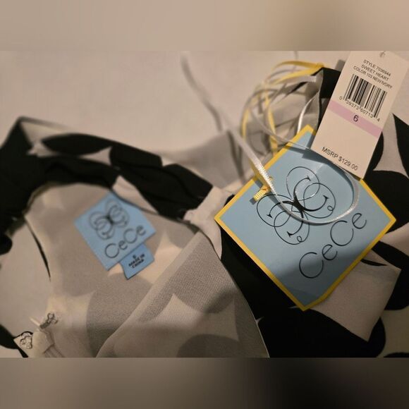 CeCe White And Black Heart Print Midi Dress High And Low Size 6 - Picture 4 of 12